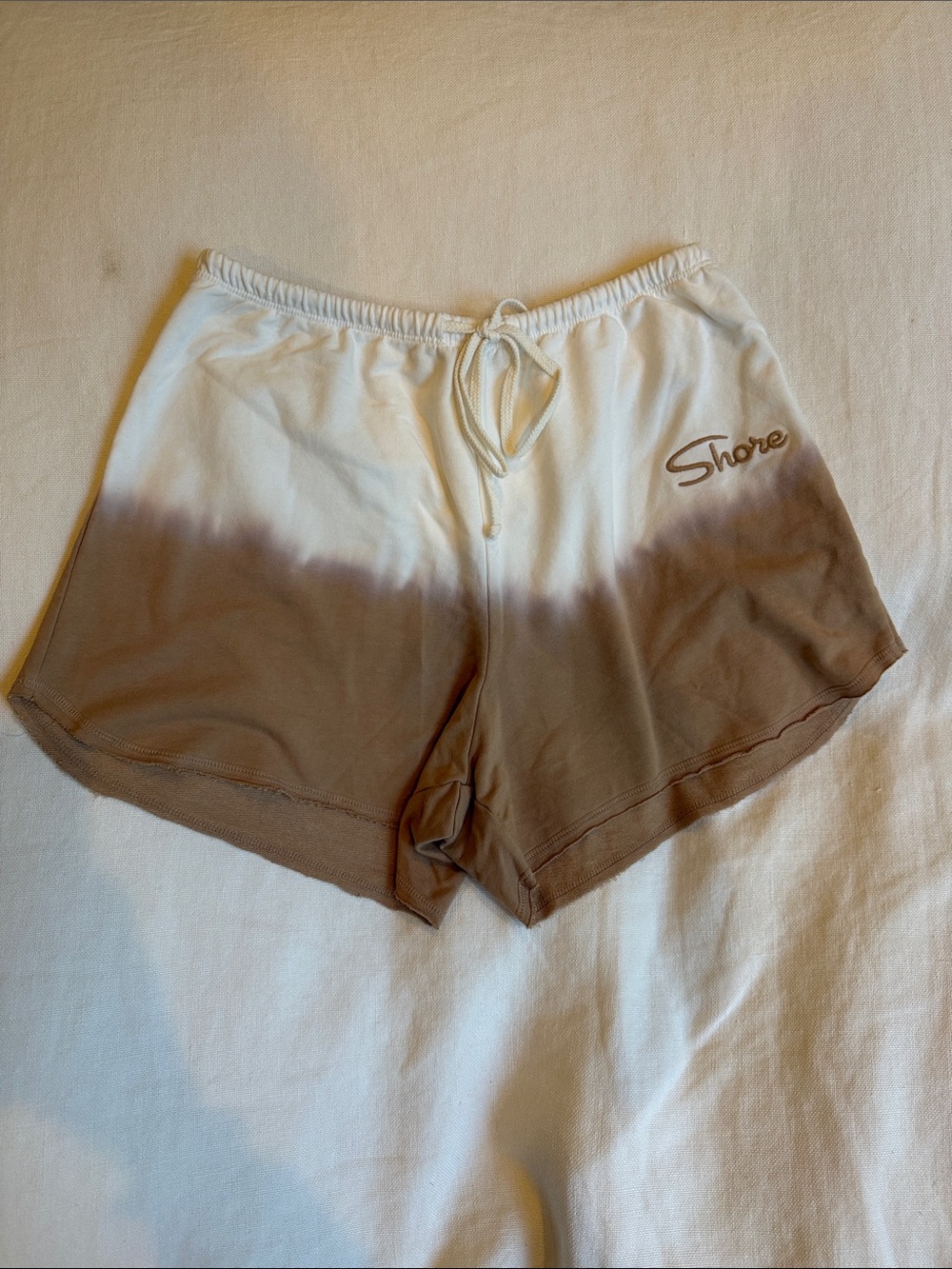 Shore Dip-Dye Athletic Lounge Shorts — Cream to Brown